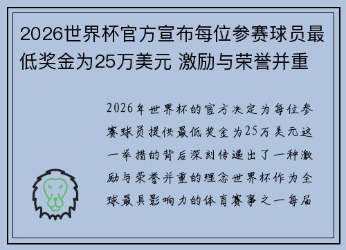 2026世界杯官方宣布每位参赛球员最低奖金为25万美元 激励与荣誉并重